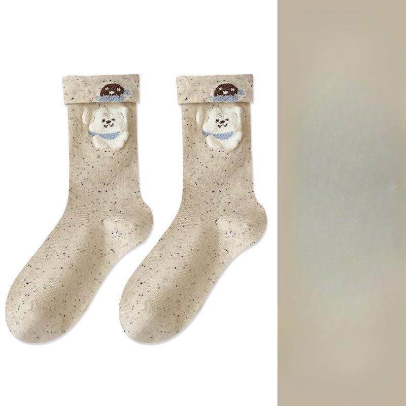 Cute Socks for Women, Mid-calf Socks, Cotton Dot Yarn, Autumn and Winter Style, Little Bear Cartoon Dot Socks