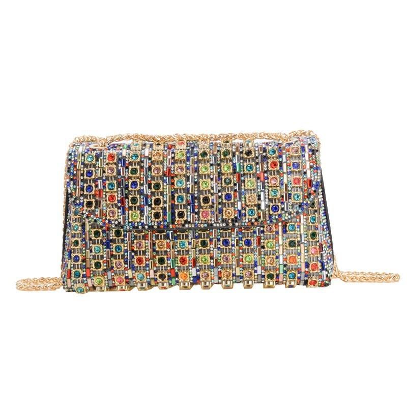 Classic Polyester Chain Shoulder Bag With Sparkling Water Drill For Casual Streetwear