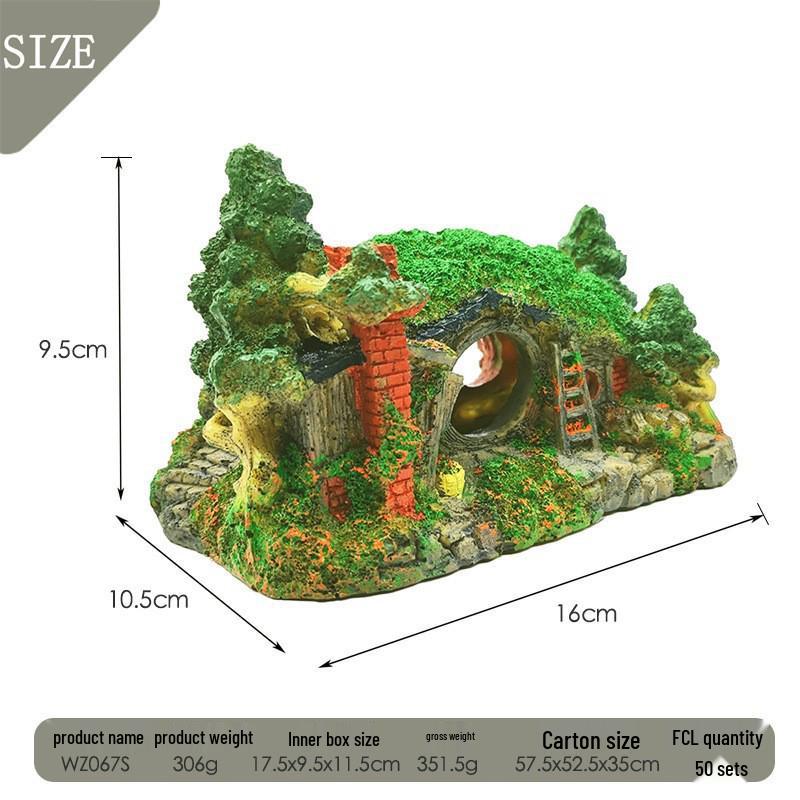Hobbit House Fish Tank Decoration: Castle, Treehouse & Hiding Spot for Fish, Shrimp, Hermit Crabs, and Reptiles