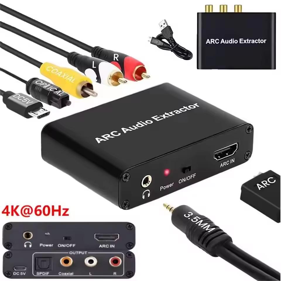 4K HDMI ARC Audio Extractor ARC To SPDIF Coaxial L/R Stereo 3.5mm Jack Audio Adapter Return Channel Converter for HDTV Amplifier