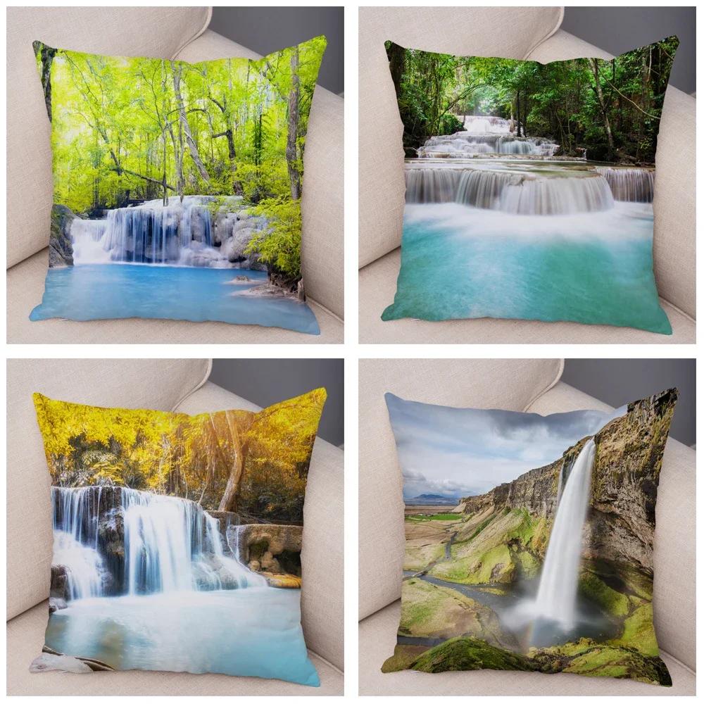 Waterfall Printed Pillow Case for Home Sofa Children Room Decor Beautiful Scenery Pillowcase Soft Plush Cushion Cover 45x45cm