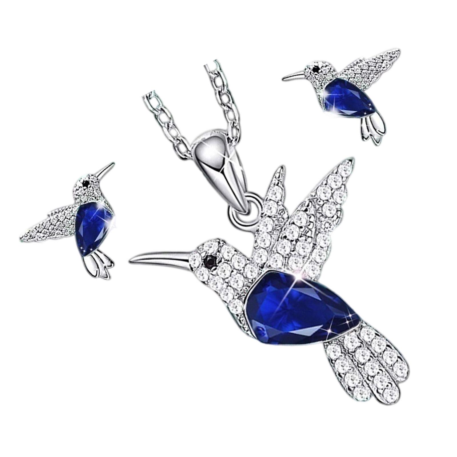 

Stylish Minimalist Bird Pattern Necklace Earrings Jewelry Set Crystal Embellished Alloy Accessories For Casual Formal Occasions синий