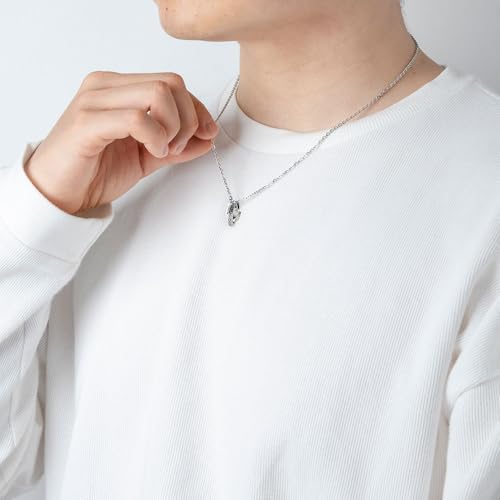 Lionheart Männermähne Doppelring Halskette, Chirurgenstahl, Hypoallergen, Vorgefertigt verpackt, mit individuellem Beutel (Silber/Zirkonia)