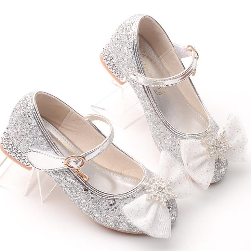 Kinder High Heel Schuh Mode Herbst Mädchen Prinzessin Glitzer Schleife Lederschuhe Causal Hochzeit Kinder Pailletten Tanzschuhe