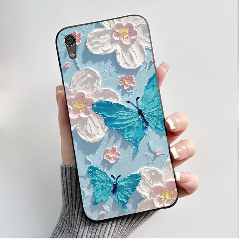 Hülle Für Sony Xperia XA1 Rückseite G3121 G3112 G3125 G3116 G3123 Luxus Mode Schmetterling Blume Schwarzes Silikon Weiche Handyhülle