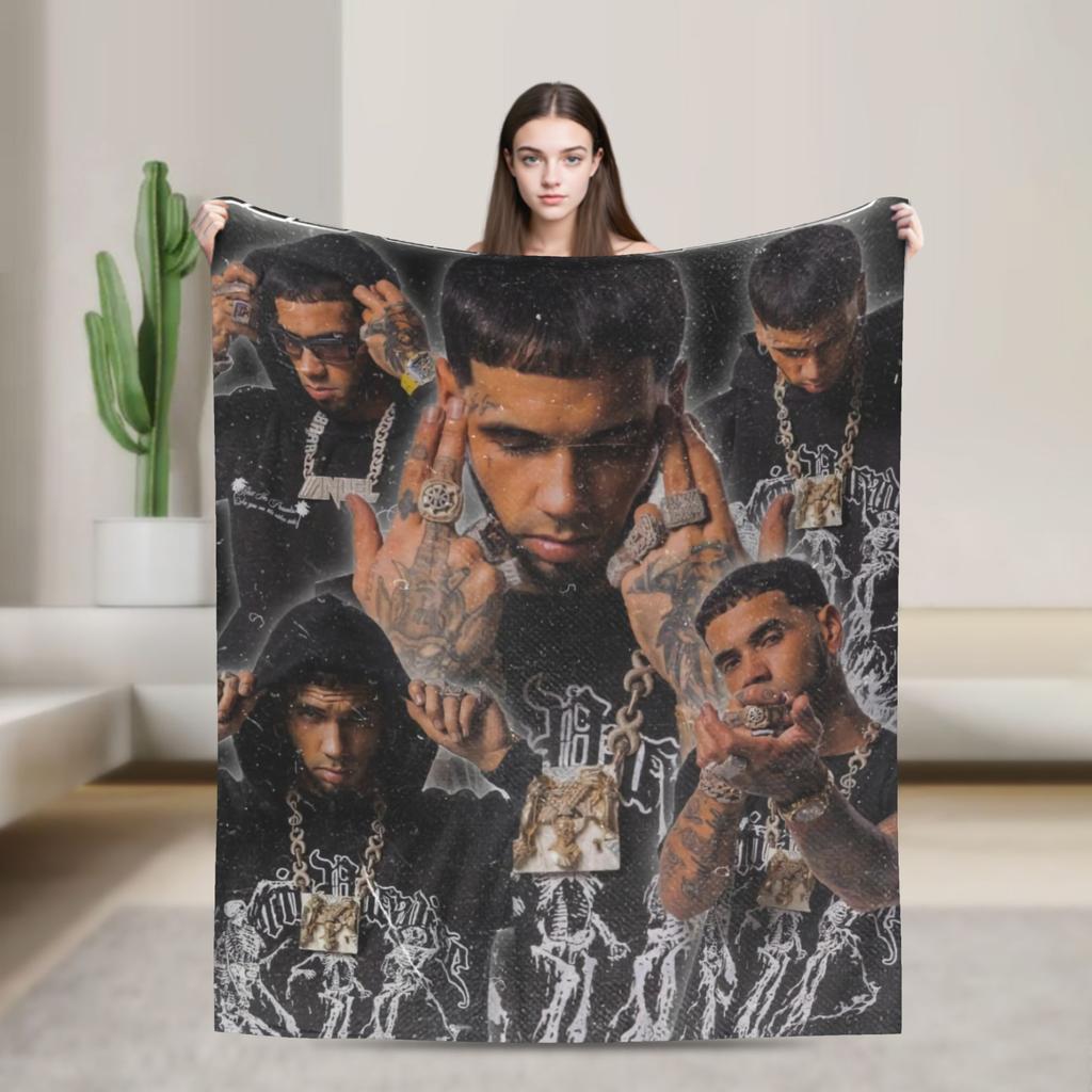 Anuel AA Rapper Blanket Super Warm Graphic Plush Throw Blanket For Couch Bed Airplane Travel Flannel Bedspread Bed Cover