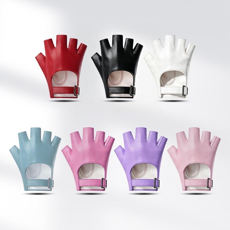 Punk Short Pu Leather Half-Finger Gloves Women Men Hip-Hop Driving Motorcycle Cool Mittens Hollow Out Fingerless Gloces