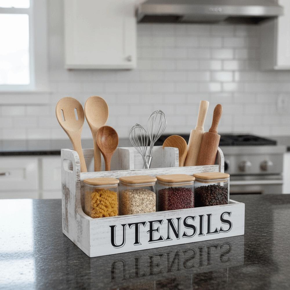 Space Saving Kitchen Utensil Holder Wooden Cutlery Storage Box Silverware Holder  Dining Room