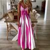 Summer Women's Fashion Loose Suspender Color Block Printed Suspender Dress Long Dress