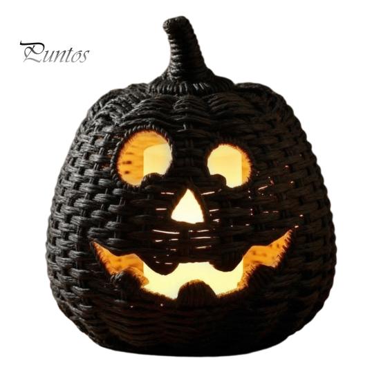 Black Braided Halloween Prop Handwoven Pumpkin Basket with Witch Hat Lid, Rustic Wicker Trick Fall Housewarming Gifts or Treat Bucket for Indoor