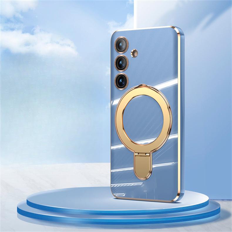 

Магнитный чехол-подставка для телефона Samsung S24Ultra, S24 однотонный 6D гальванизированный ТПУ, подходит для защитного чехла S24 Plus S24plus синий