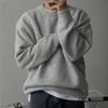 Mens Solid Color Oversized Round Neck Knit Sweater Warm Thick Casual Winter Top