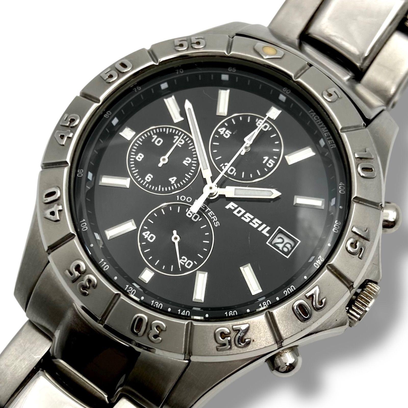 Used New battery/operation FOSSIL CH-2433 Chronograph Date Watch Silver Black Dial Date Analog Quartz Men s ts30