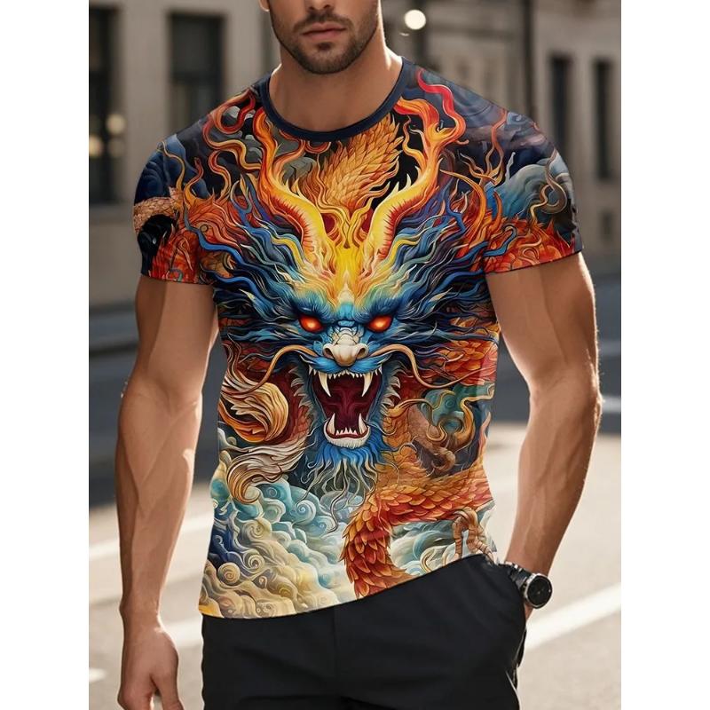 Fashion Men's Crew Neck Short Sleeve 3D Casual Color Printing Casual Short Sleeve Crew Neck T-Shirt