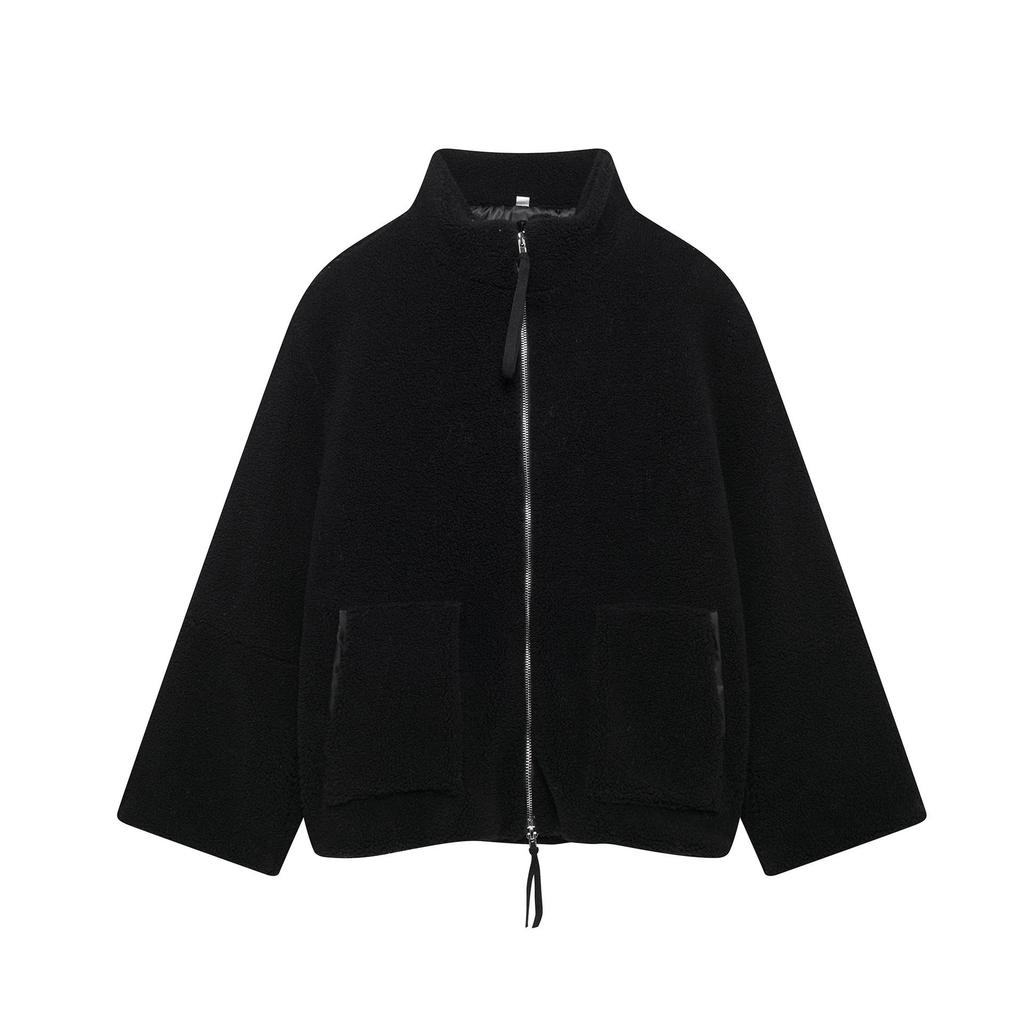 Giacca Cardigan Corta Calda in Lana d'Agnello Moda Invernale da Donna a Colore Unito