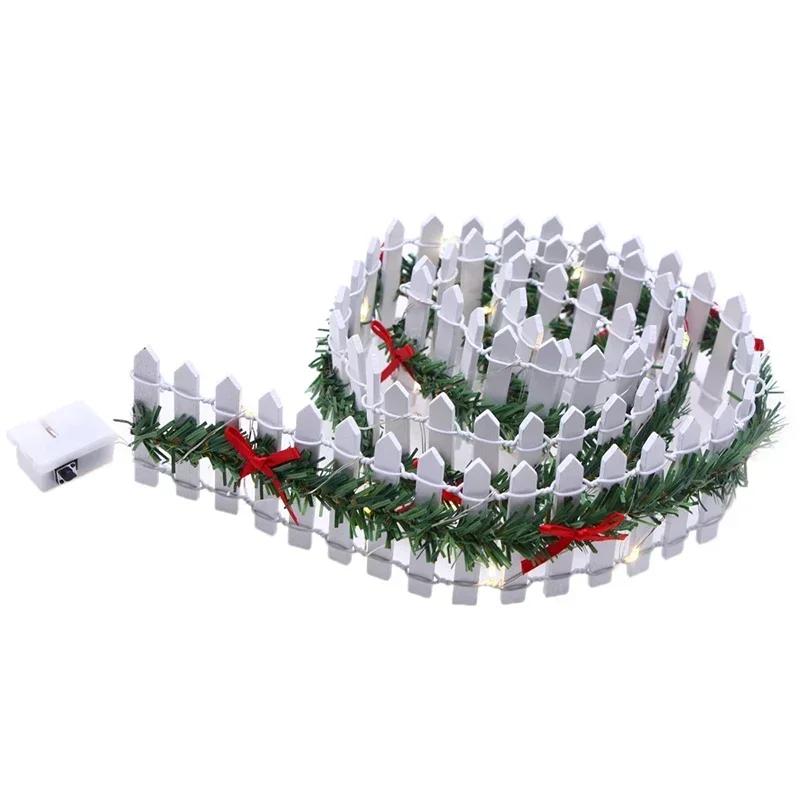 Christmas Tree Fences Miniature Fence, 2026 Christmas Tree Wooden Fairy Garden Accessories With LED Light Small Fence Props