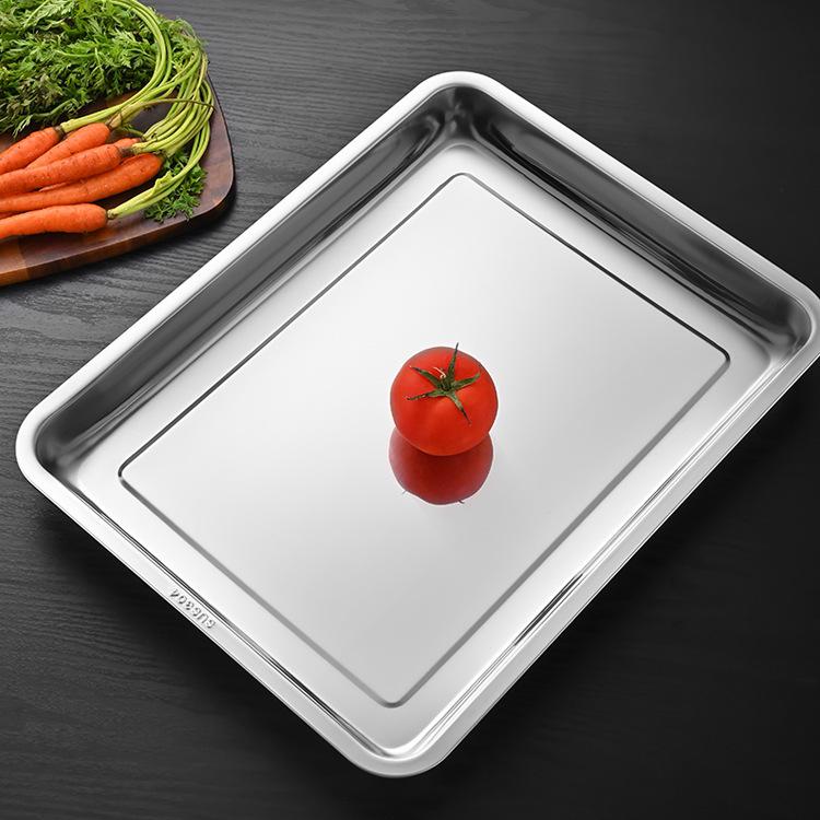 304 Food Grade Stainless Steel Rectangular Tray for Barbecuing, Fish, Steamed Rice - Household and Commercial Use.