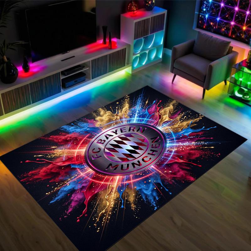 FC Bayern Design Kristall Samt Teppich Gemütlich Nicht?Rutschfester Teppich mit Aufdruck für Schlafzimmer Wohnzimmer Eingang