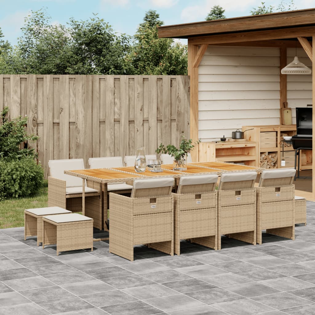 13 Piece Outdoor Dining Set with Cushions Beige Poly Rattan