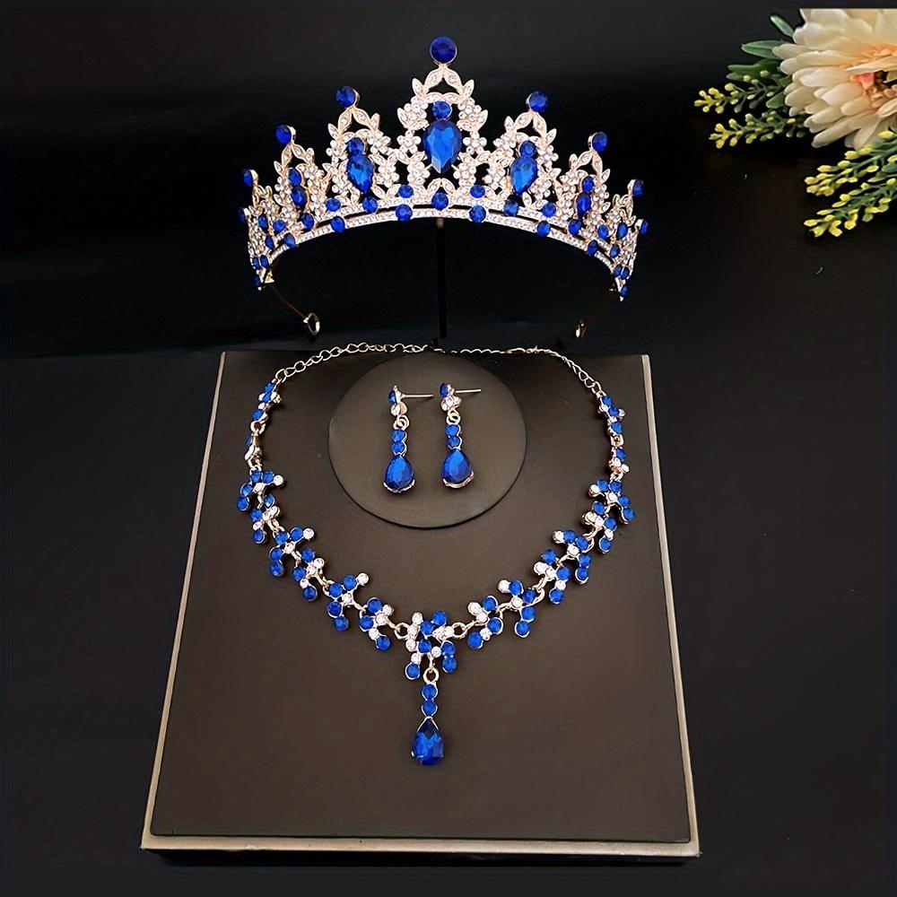 3pcs/set Crystal Bridal Tiara and Crown Earrings Necklace Jewelry Set for Women Princess Girls,Jeweled Wedding Tiara for Bride