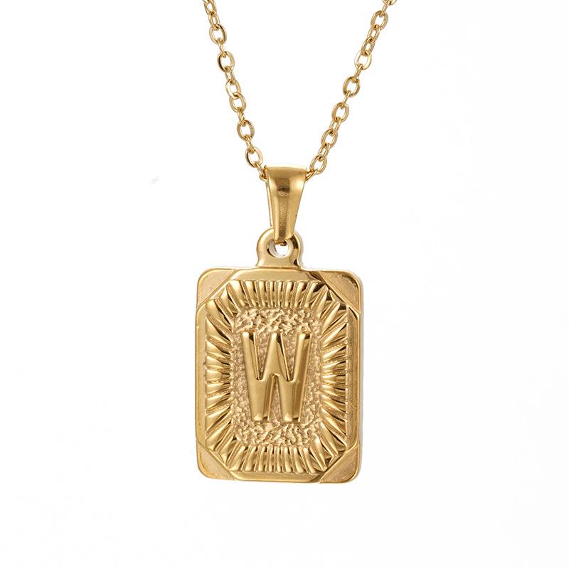 Men's 18K Gold Stainless Steel Square Pendant Necklace with Titanium Steel Uppercase English Letters