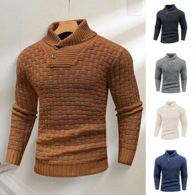 Men Winter Sweater Neck Protection High Collar Long Sleeves Knitted Thick Elastic