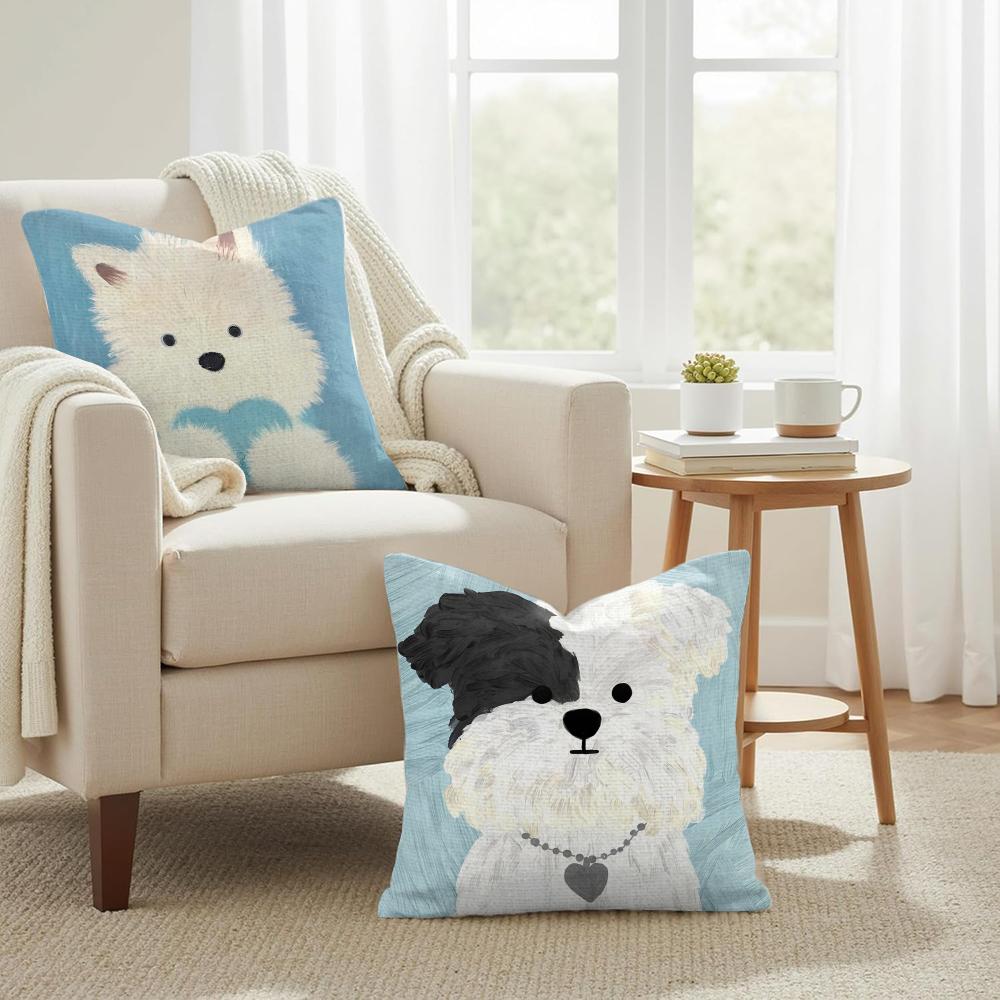 Cute oil painting dog Cushion Cover Natural Linen Organic Fabric DoubleSided Printing Couch Pillow Covers Home Decor