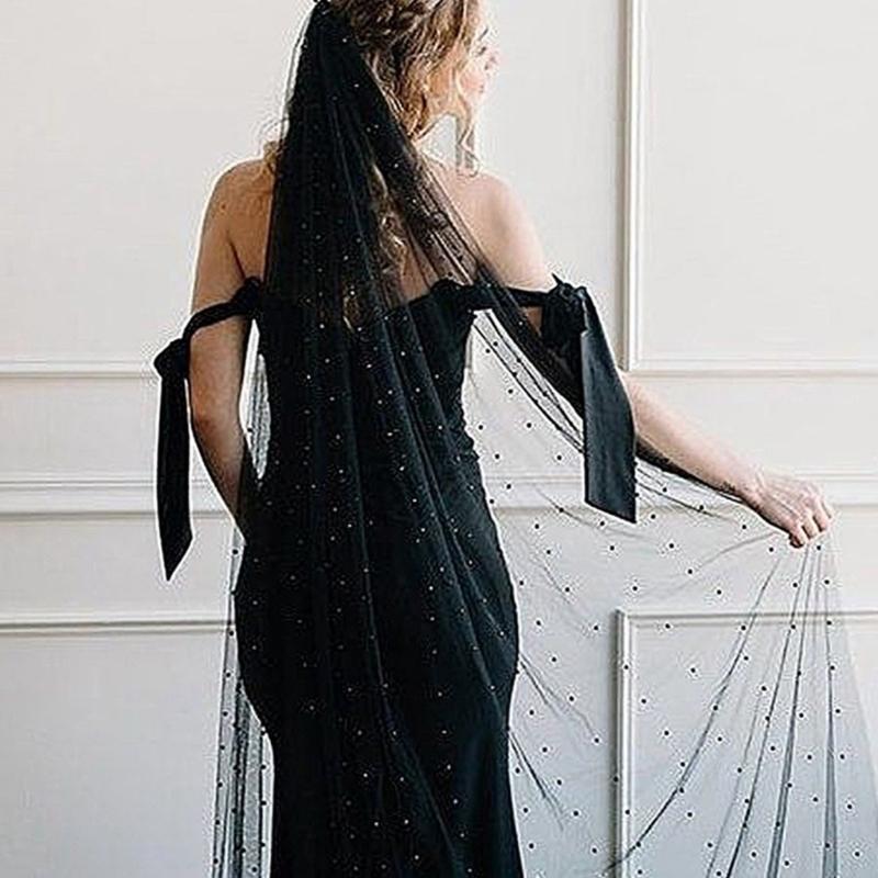 Kathedralenlänge Hochzeitschleier mit künstlichen Perlen Verzierungen Weicher Tüll Brautschleier mit Haarkamm Für Braut 150/200cm