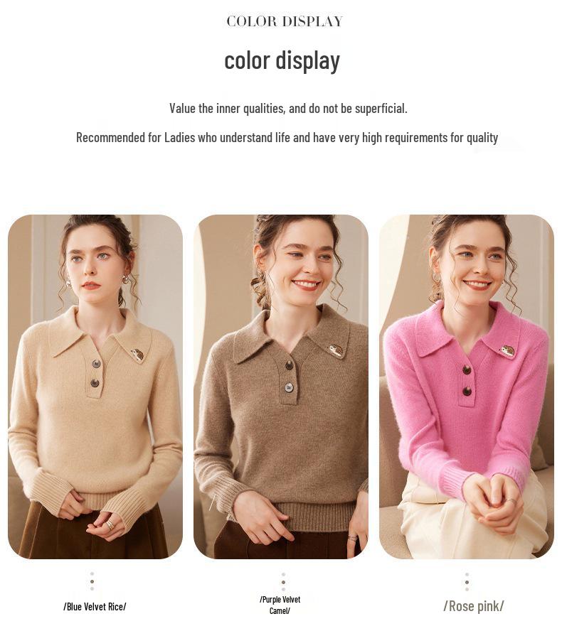 Women's Luxury Cashmere Long Sleeve Lapel Sweater - Versatile, Soft, and Skin-Friendly for Autumn and Winter
