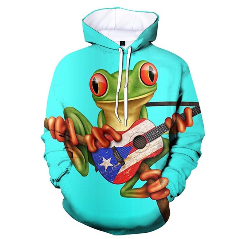 3D Printed Colorful Frogs Hoodie For Men Funny Animal Pattern Sweatshirt Outdoor Sports Tops Pullovers Street Autumn Long Sleeve