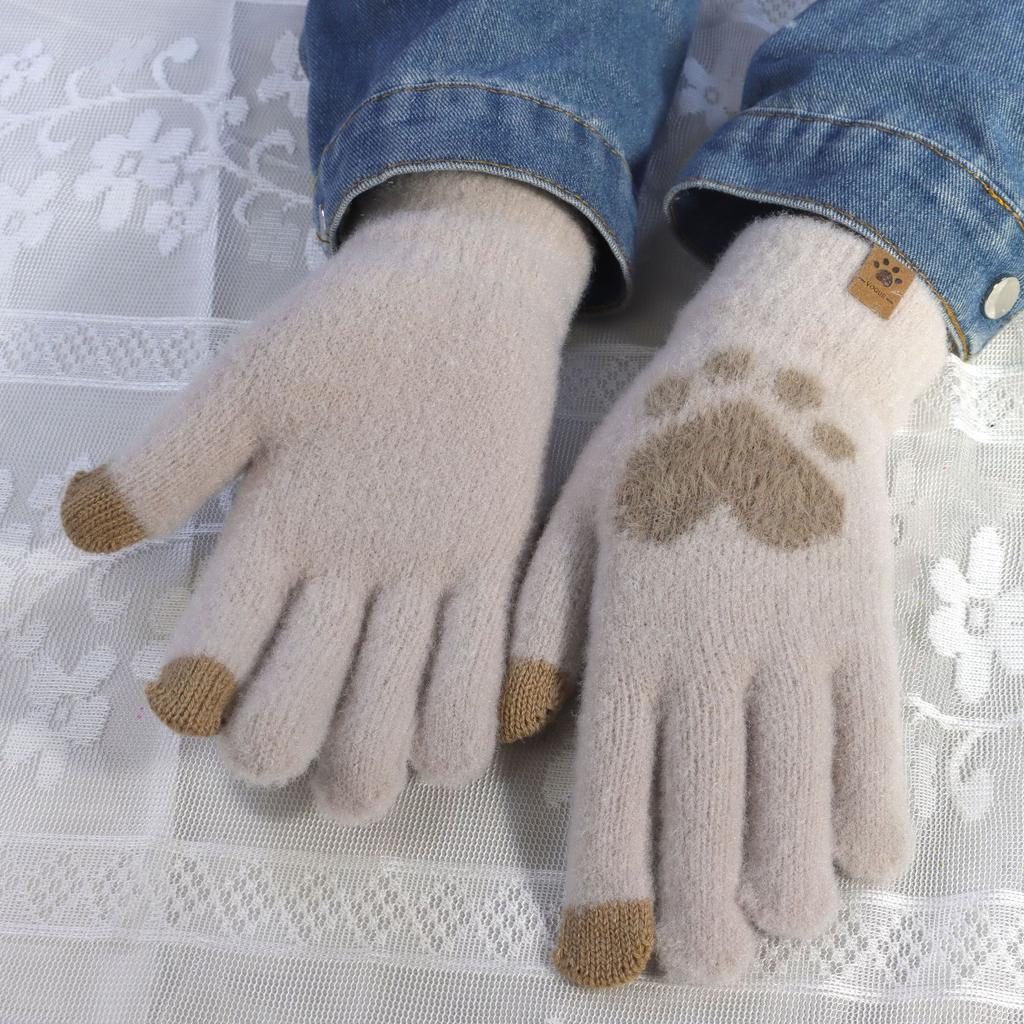 Winter Cat Paw Gloves Warm Mittens Fashion Mobile Phone Touchscreen Knitted Gloves Thick Women Soft Fluffy Full Fingers Gloves
