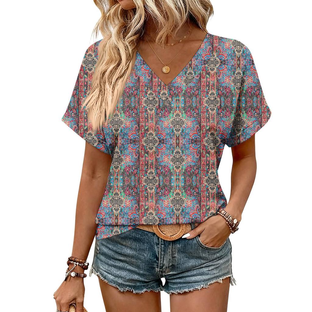 Womens Summer Tops  Short Sleeve V Neck Shirts Casual Dressy  Summer Blouses Tunic Top