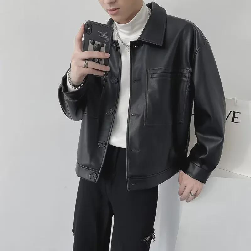 Men's Korean Style Retro Loose Leather Motorcycle Jacket