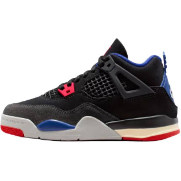 New Jordan Air Jordan 4 Anti Slip Wear Resistant Mid Top Children's Basketball Shoes Black Blue Children Aged 3 7 Years Old IB4388-003