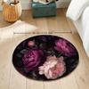 Luxury Dark Peony Flowers Round Rug Elegant Floral Design Soft Flannel Living Room Bedroom Decor Modern Home Carpet Mat