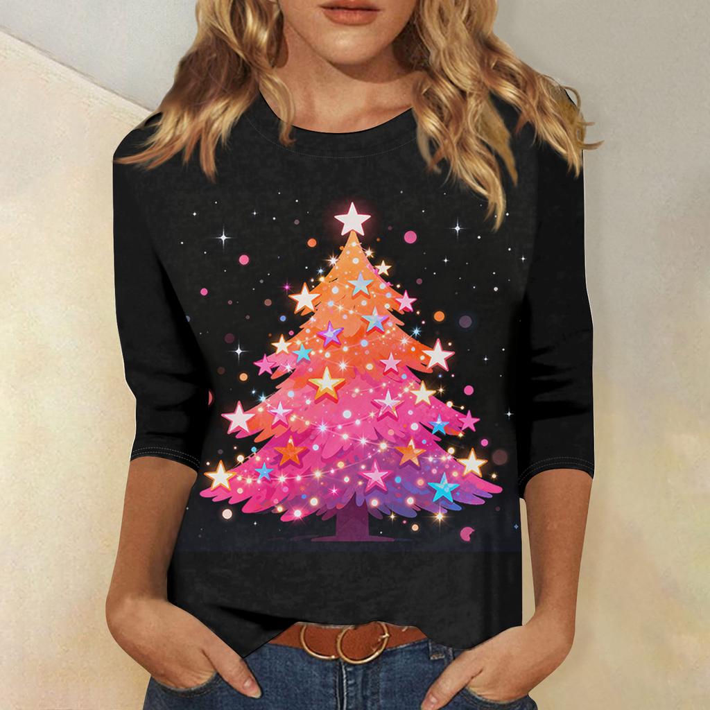 Women's Loose Comfortable Casual Fashion V-Neck Christmas Print Long Sleeve Hoodie