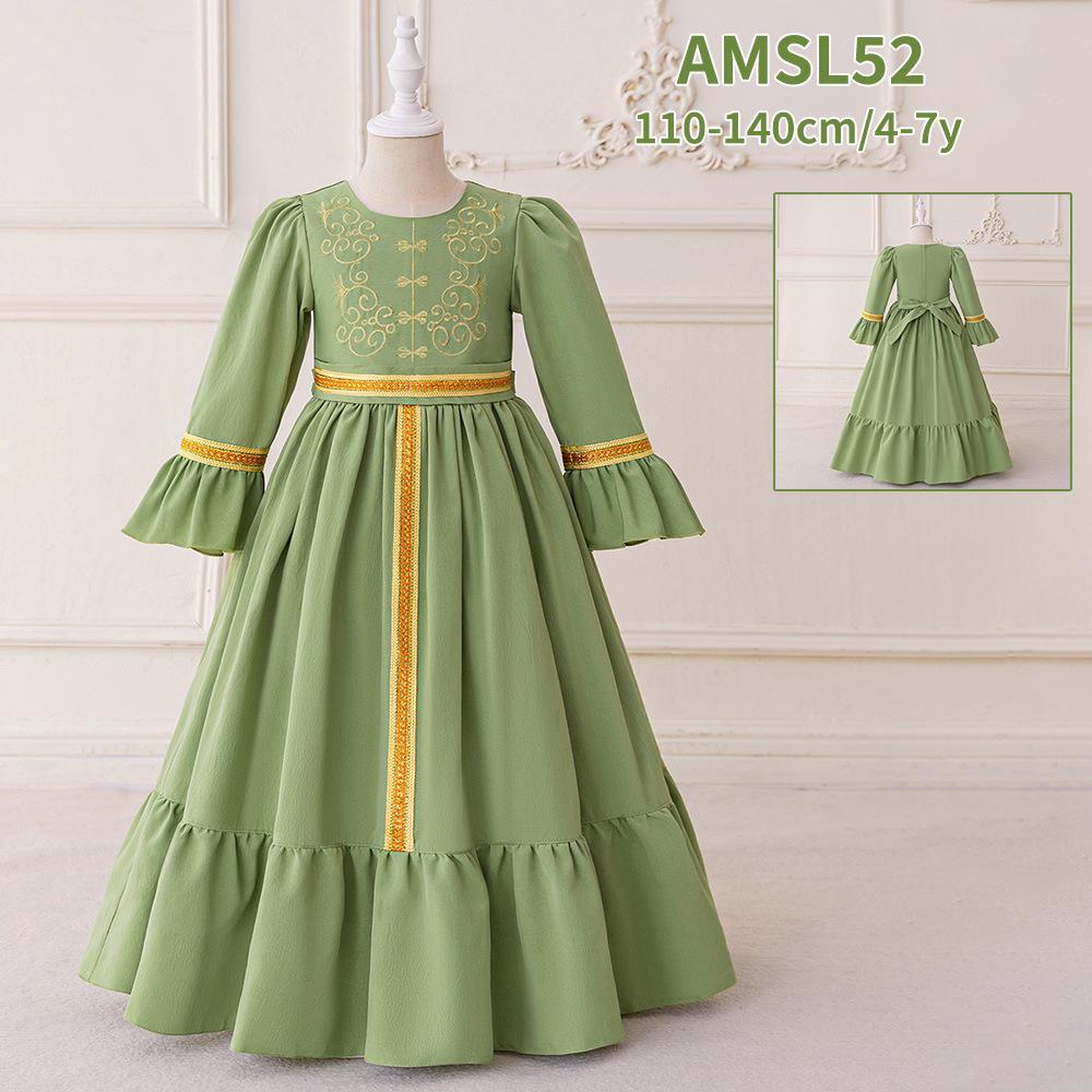 Embroidered Long Sleeve Muslim Evening Gown – Festival Performance Ball Dress