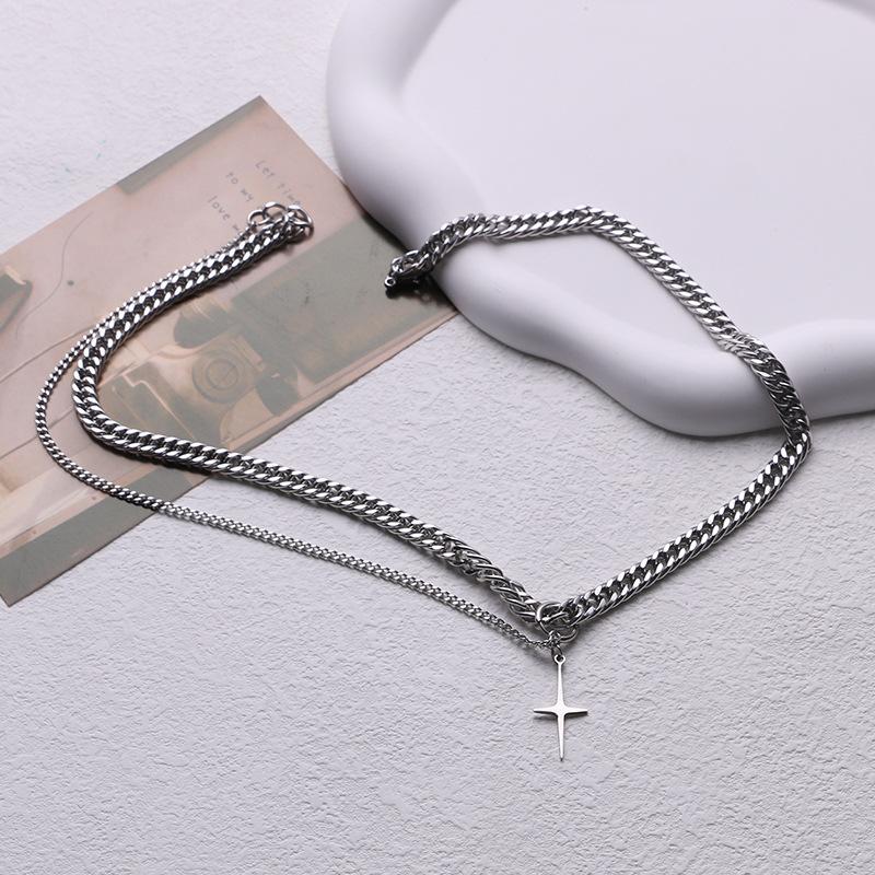 

Ожерелье с кубинской цепочкой Cross Star для мужчин и женщин в стиле хип-хоп, украшение на ключицу в стиле холодности 50CM