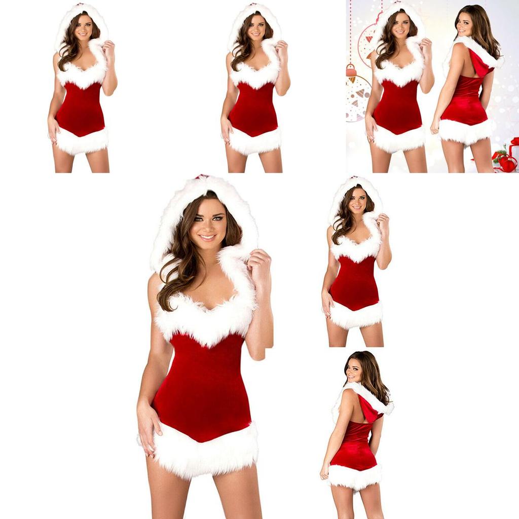 Sexy Women Santa Christmas Costume Soft Touch Velvet Dress For Festive Parties