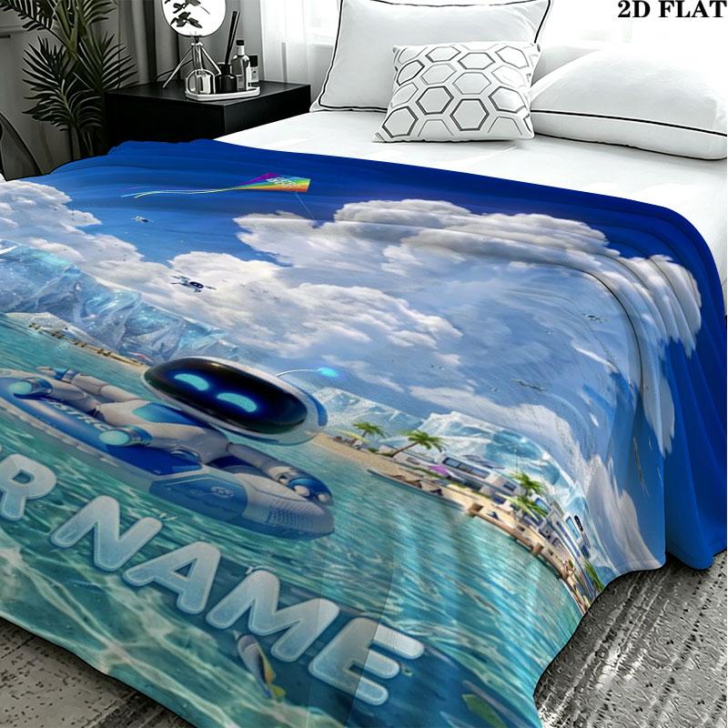 1PC ASTRO BOT Custom Name Patterned Flannel Blanket Suitable For All Seasons for Home Decor Warmth and Comfort Gifts Holiday Present