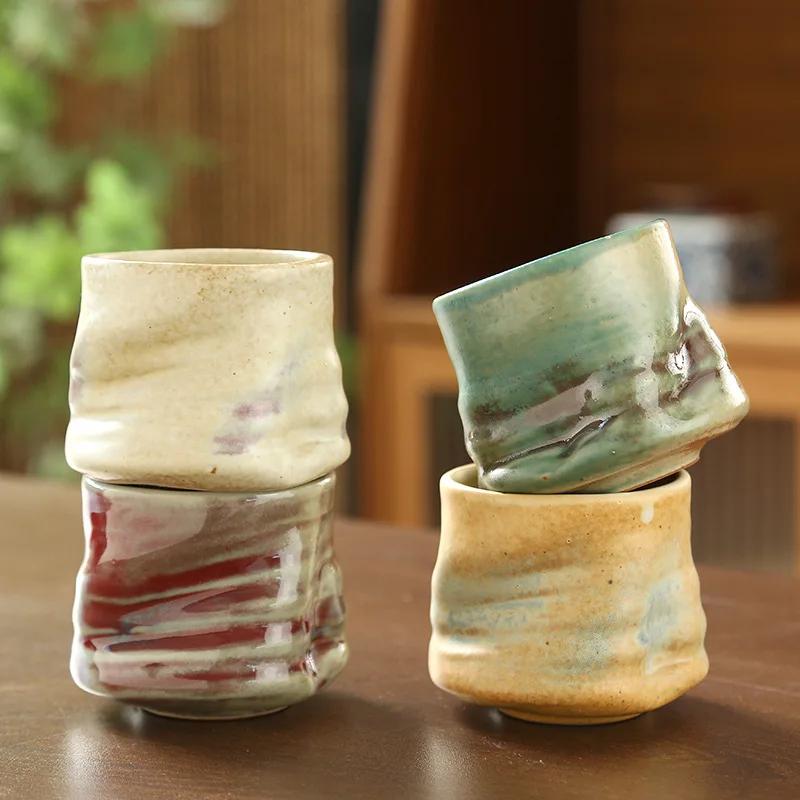 Stoneware Espresso Cup Retro Hand-kneaded Pleated Flower Cup Medieval Ceramic Niche Design Afternoon Tea Cup