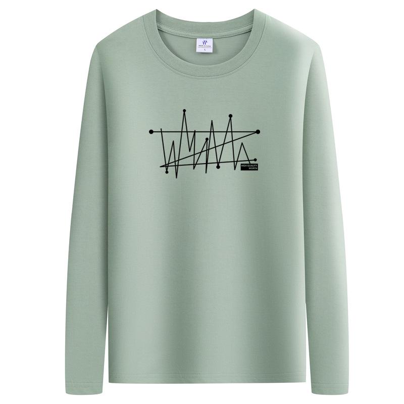 Men's Long-Sleeve Printed Round Neck White Casual Shirt for Spring and Autumn