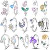925 Silver Women Rings Sparking Zircon Sunflower Star Moon Open Ring For Engagement Jewelry Anniversary Gifts