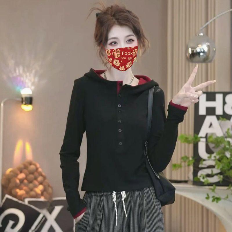 

Европейские товары Самая продаваемая контрастная двухсторонняя бархатная футболка с капюшоном и длинными рукавами Весна 2025 Облегающие базовые худи топы