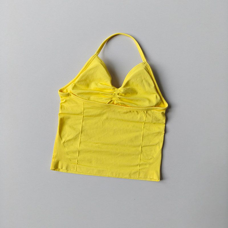 European and American Style Sexy Halter Neck Backless Push-Up Sports Bra Women's Yoga Top Fitness Pilates Tight-Fitting Long Tank Top