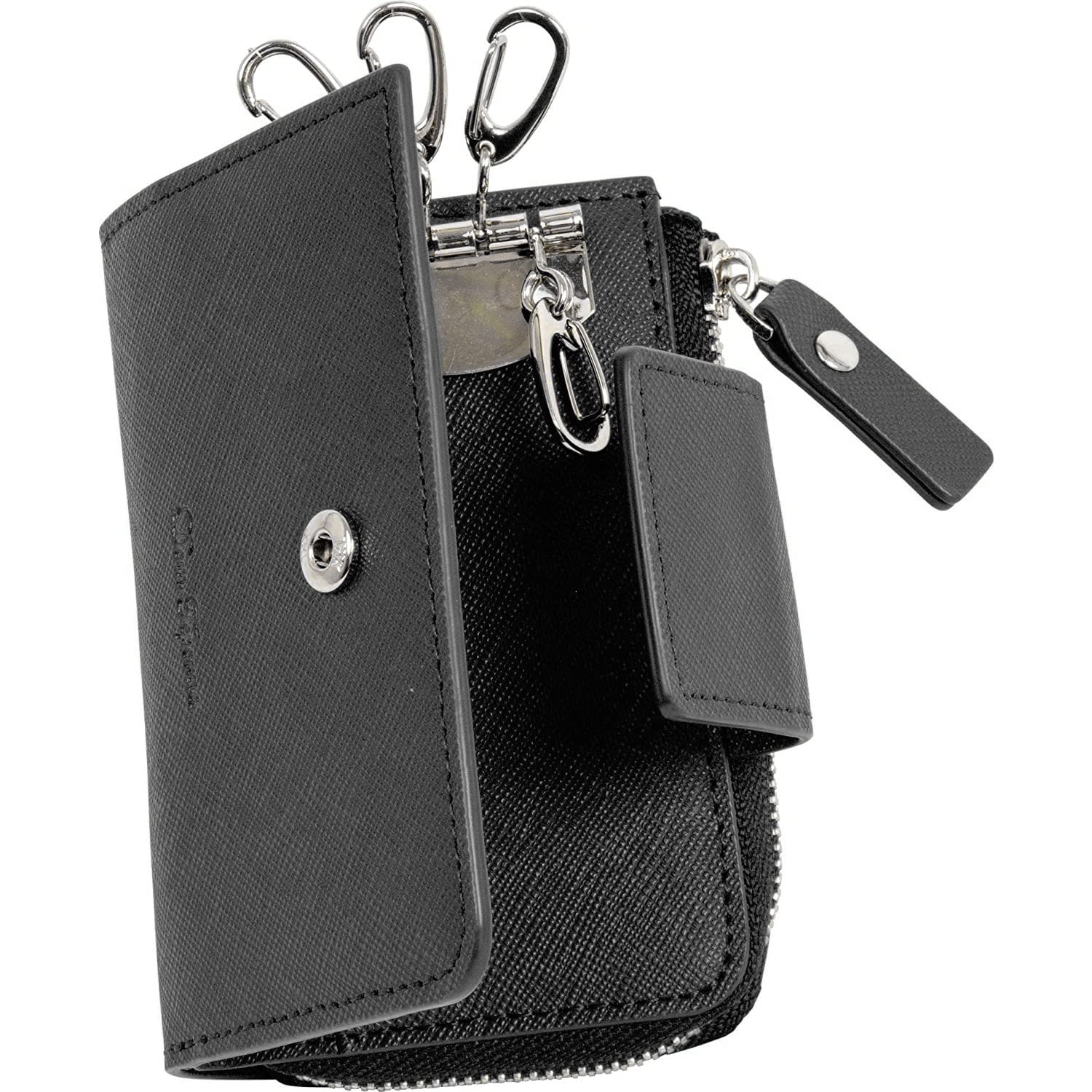 

Key Case Smart Key Coin Purse Leather Wallet Included Saffiano Leather Key Ring Black [Dom Teporna] Men s Women s
