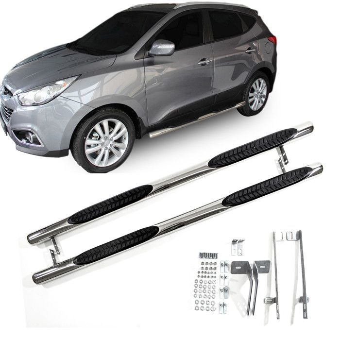 J&amp;J Automotive | Tubes Marche-Pieds Latéraux Marche Pieds Compatible Avec Hyundai ix35 2009-2015, 2 pcs, fixation