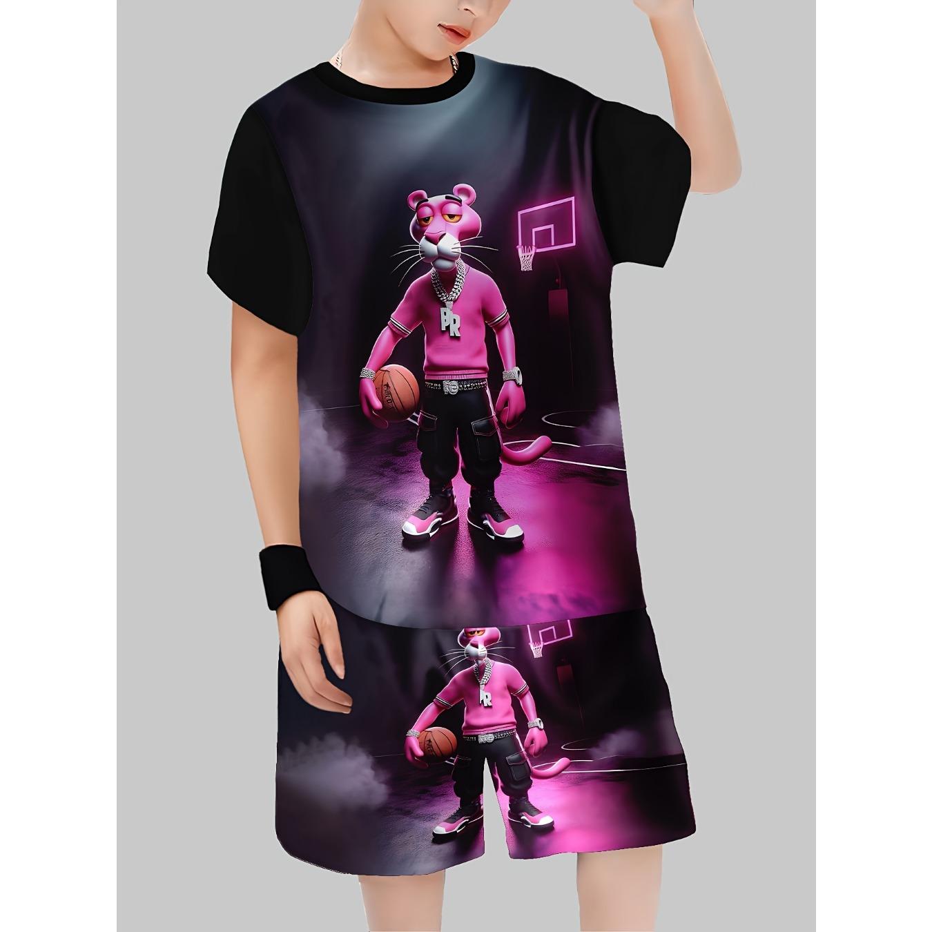 

Boys 3D Printed Casual T-Shirt Shorts Set Graphic Print, Short Sleeve, Regular Spring/Summer 5-6Y