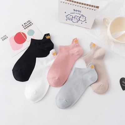 Short Summer Thin Cartoon Embroidered Crown Breathable Cotton Socks, Trendy Spring and Autumn Women's Socks