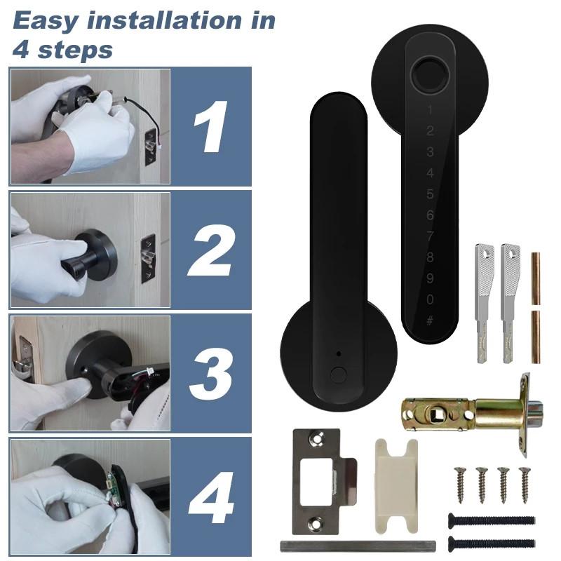 6 In 1 Tuya Smart Door Lock Remote Unlock Fingerprint Handle Lock HDB Password Door Lock Smart Door Knob Lock Apartment